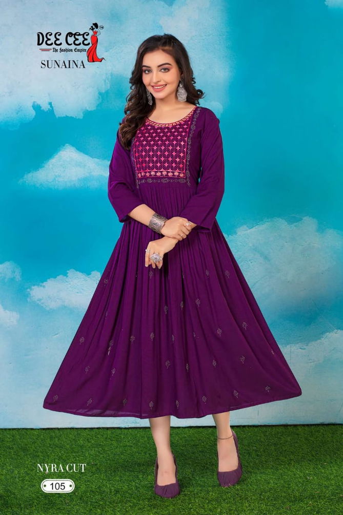 Sunaina By Deecee Rayon Naira Cut Embroidery Kurtis Catalog